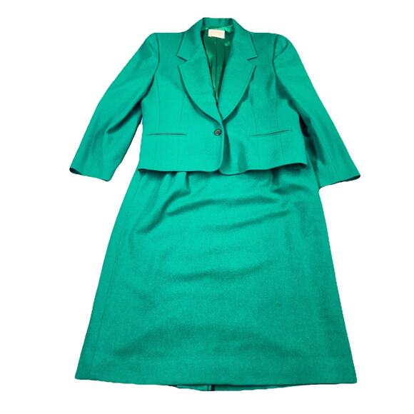 VTG Pendleton Women 16 (fit 10) Wool Suit Blazer Skirt Set USA Made Kelly Green - Picture 1 of 12